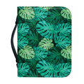 Green Tropical Monstera Pattern Print Leather Bible Cover