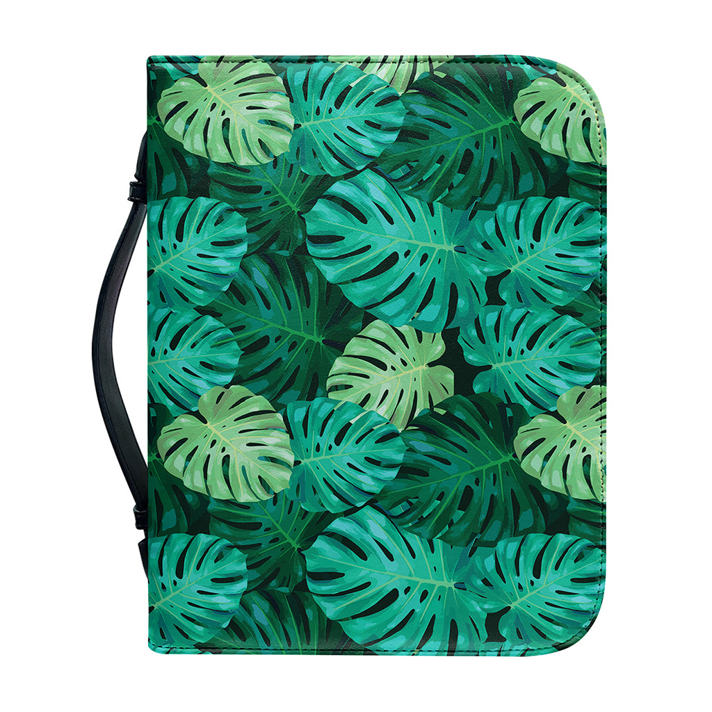 Green Tropical Monstera Pattern Print Leather Bible Cover