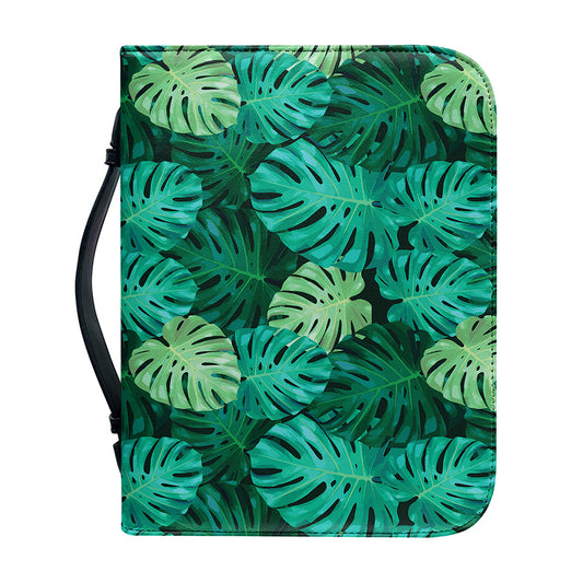 Green Tropical Monstera Pattern Print Leather Bible Cover
