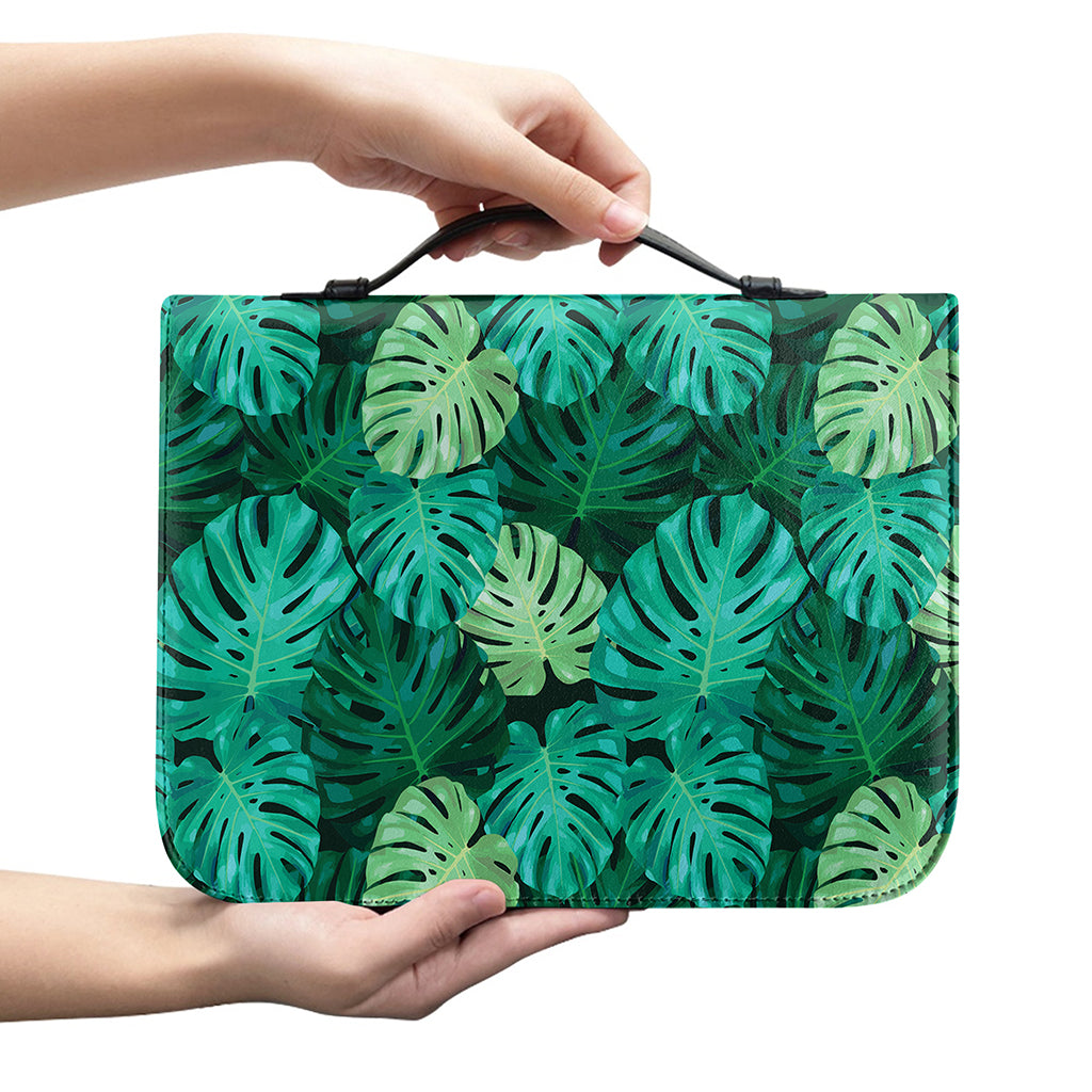Green Tropical Monstera Pattern Print Leather Bible Cover