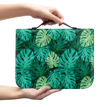 Green Tropical Monstera Pattern Print Leather Bible Cover