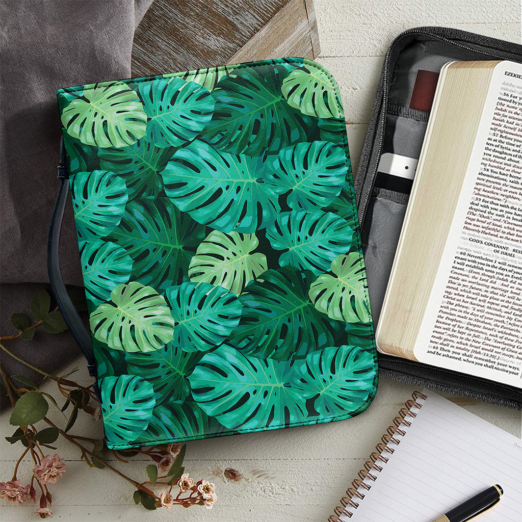 Green Tropical Monstera Pattern Print Leather Bible Cover