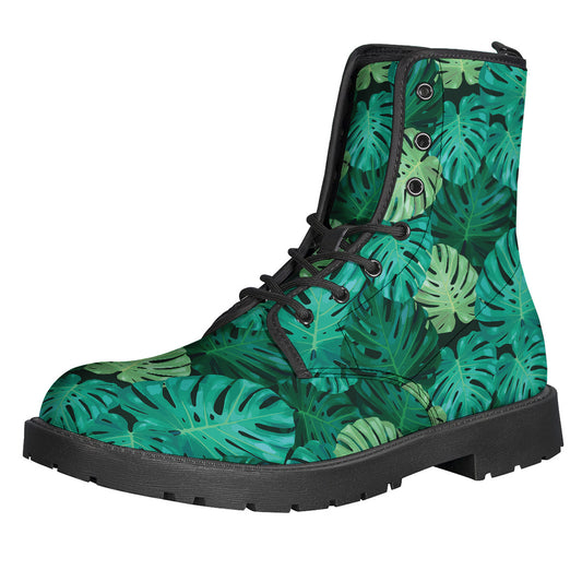 Green Tropical Monstera Pattern Print Backpack