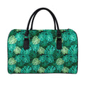 Green Tropical Monstera Pattern Print Leather Duffel Bag