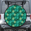 Green Tropical Monstera Pattern Print Leather Spare Tire Cover