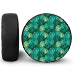 Green Tropical Monstera Pattern Print Leather Spare Tire Cover