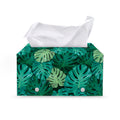 Green Tropical Monstera Pattern Print Leather Tissue Box Cover