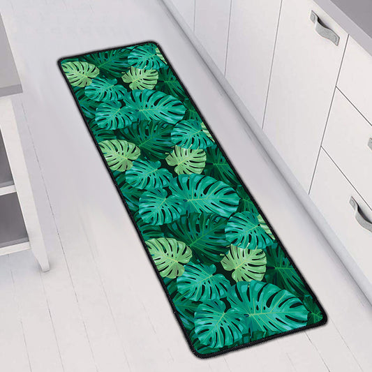 Green Tropical Monstera Pattern Print Long Kitchen Mat