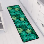 Green Tropical Monstera Pattern Print Long Kitchen Mat