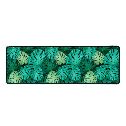 Green Tropical Monstera Pattern Print Long Kitchen Mat