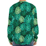 Green Tropical Monstera Pattern Print Long Sleeve Baseball Jersey