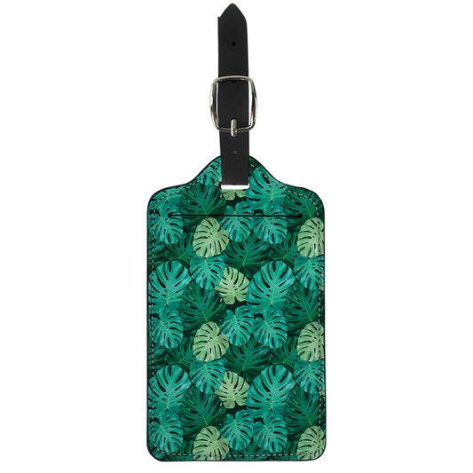 Green Tropical Monstera Pattern Print Luggage Tag