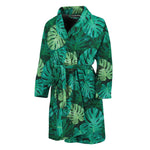 Green Tropical Monstera Pattern Print Men's Bathrobe