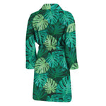 Green Tropical Monstera Pattern Print Men's Bathrobe