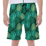 Green Tropical Monstera Pattern Print Men's Beach Shorts