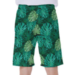 Green Tropical Monstera Pattern Print Men's Beach Shorts