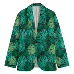 Green Tropical Monstera Pattern Print Men's Blazer