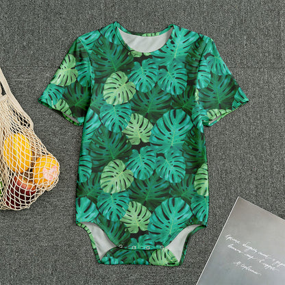 Green Tropical Monstera Pattern Print Men's Bodysuit
