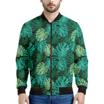 Green Tropical Monstera Pattern Print Men's Bomber Jacket