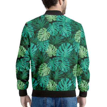 Green Tropical Monstera Pattern Print Men's Bomber Jacket