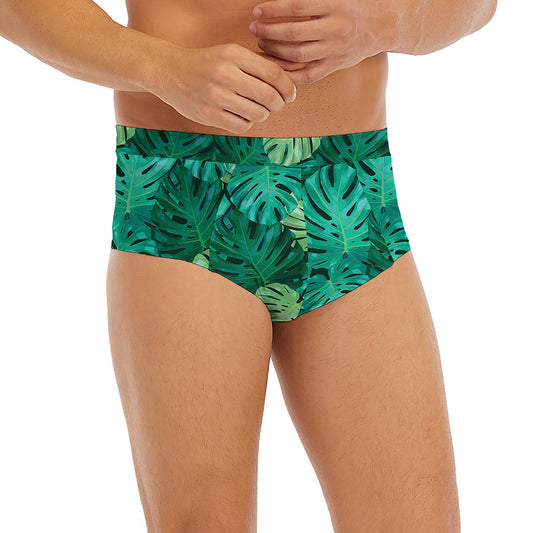 Green Tropical Monstera Pattern Print Men's Briefs