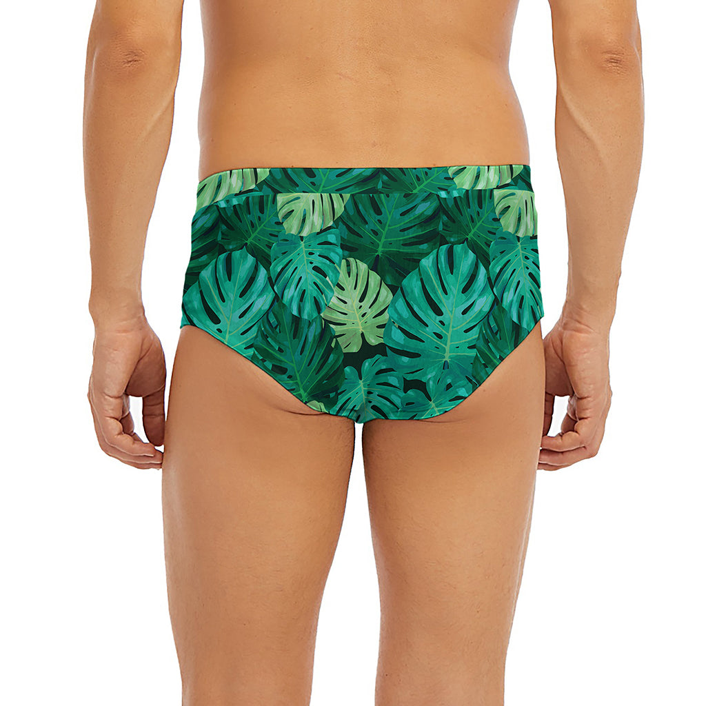Green Tropical Monstera Pattern Print Men's Briefs