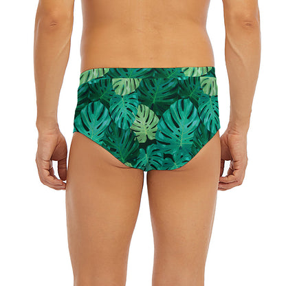 Green Tropical Monstera Pattern Print Men's Briefs