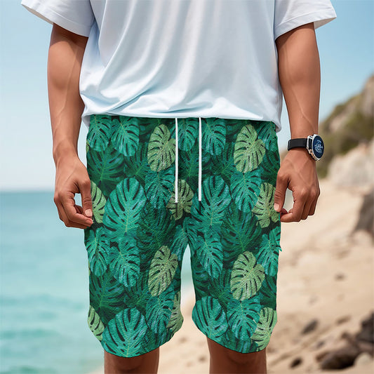 Green Tropical Monstera Pattern Print Men's Cargo Shorts