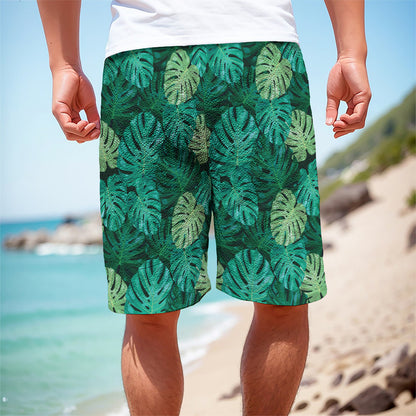 Green Tropical Monstera Pattern Print Men's Cargo Shorts