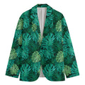 Green Tropical Monstera Pattern Print Men's Cotton Blazer