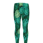 Green Tropical Monstera Pattern Print Men's leggings