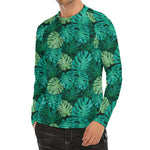 Green Tropical Monstera Pattern Print Men's Long Sleeve Rash Guard