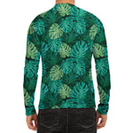 Green Tropical Monstera Pattern Print Men's Long Sleeve Rash Guard