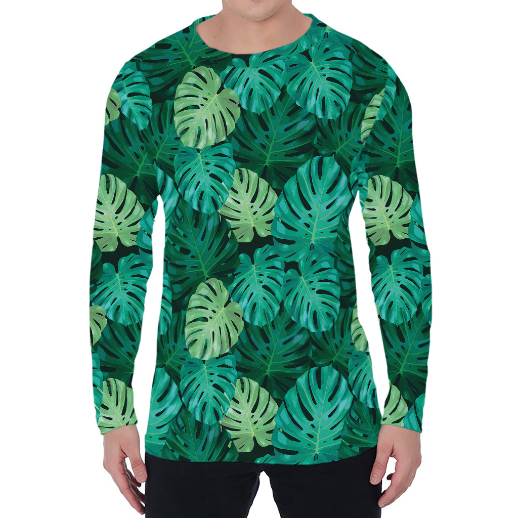 Green Tropical Monstera Pattern Print Men's Long Sleeve T-Shirt