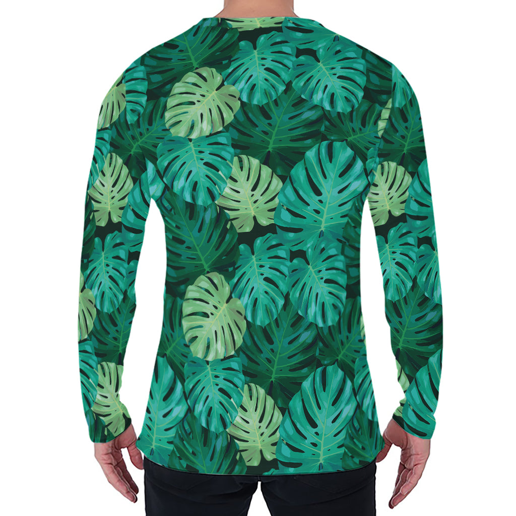 Green Tropical Monstera Pattern Print Men's Long Sleeve T-Shirt
