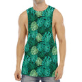Green Tropical Monstera Pattern Print Men's Muscle Tank Top