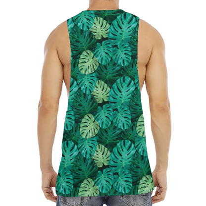 Green Tropical Monstera Pattern Print Men's Muscle Tank Top