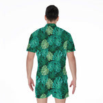 Green Tropical Monstera Pattern Print Men's Rompers