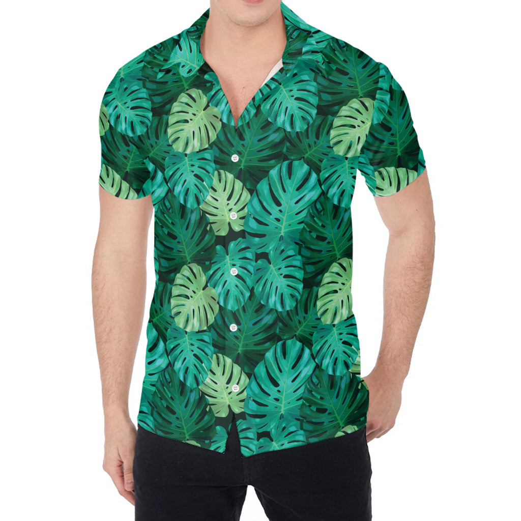 Green Tropical Monstera Pattern Print Men's Shirt