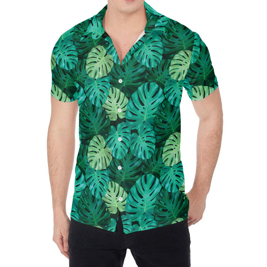 Green Tropical Monstera Pattern Print Men's Shirt