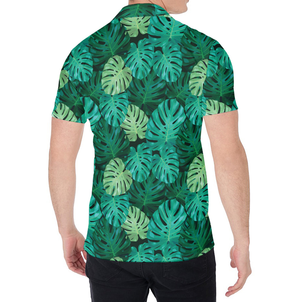 Green Tropical Monstera Pattern Print Men's Shirt