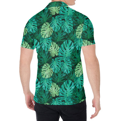 Green Tropical Monstera Pattern Print Men's Shirt