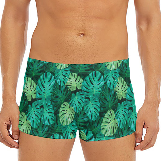 Green Tropical Monstera Pattern Print Men's Short Boxer Briefs