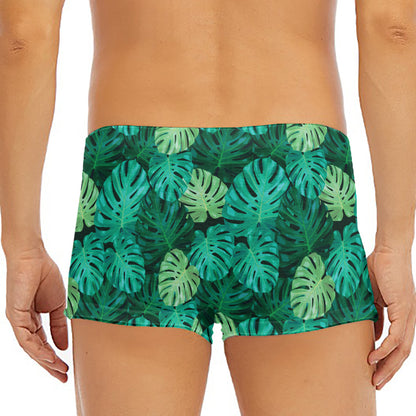 Green Tropical Monstera Pattern Print Men's Short Boxer Briefs