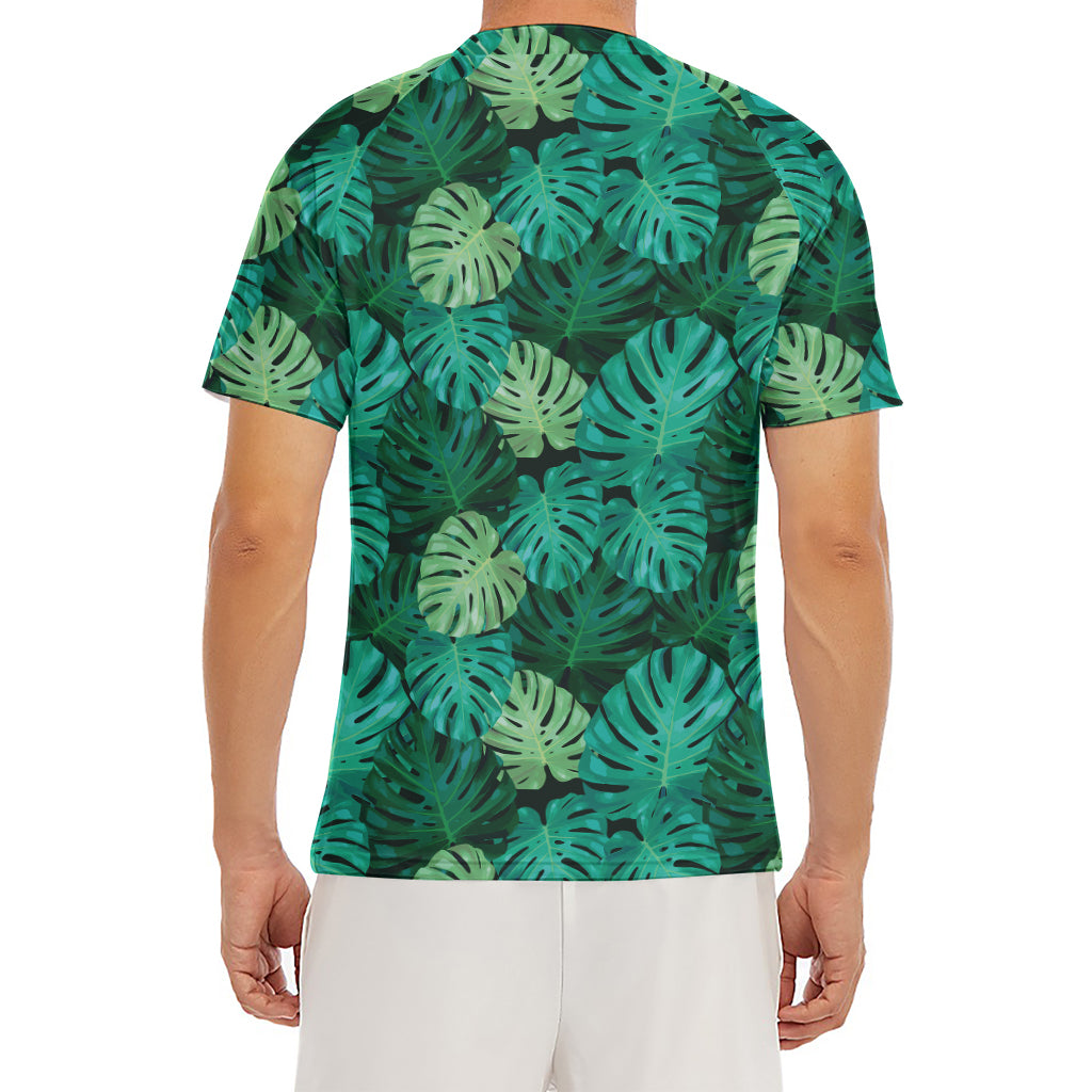 Green Tropical Monstera Pattern Print Men's Short Sleeve Rash Guard