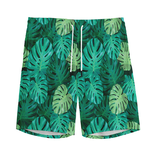 Green Tropical Monstera Pattern Print Men's Sports Shorts