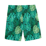 Green Tropical Monstera Pattern Print Men's Sports Shorts