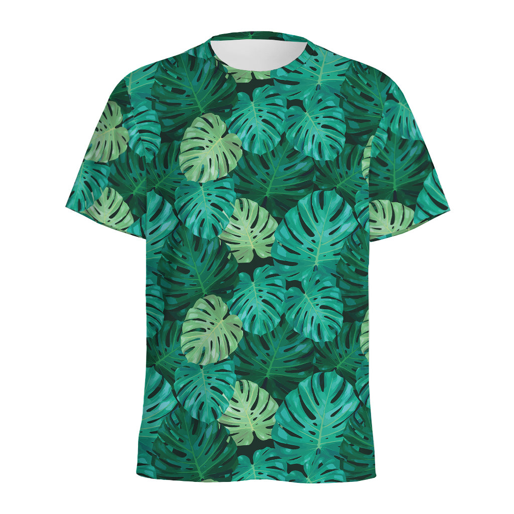 Green Tropical Monstera Pattern Print Men's Sports T-Shirt