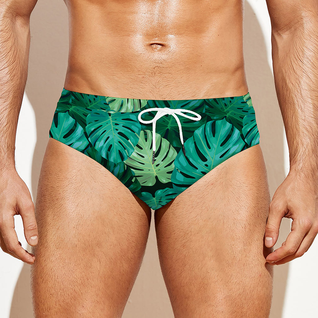 Green Tropical Monstera Pattern Print Men's Swim Briefs
