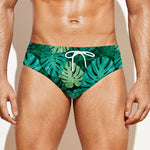 Green Tropical Monstera Pattern Print Men's Swim Briefs